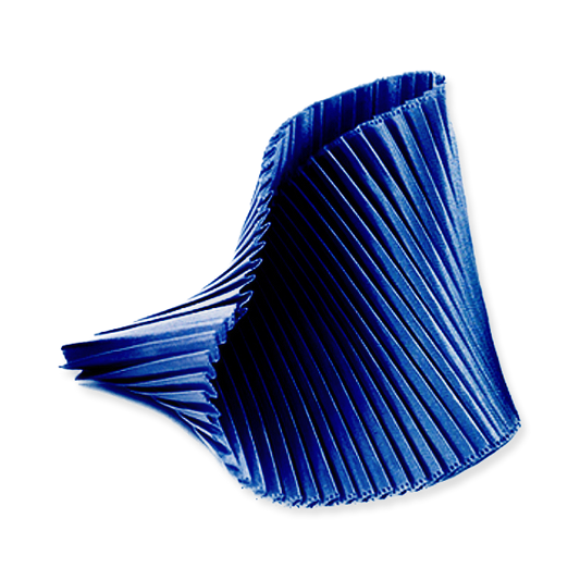Blue pleated fabric on a white background