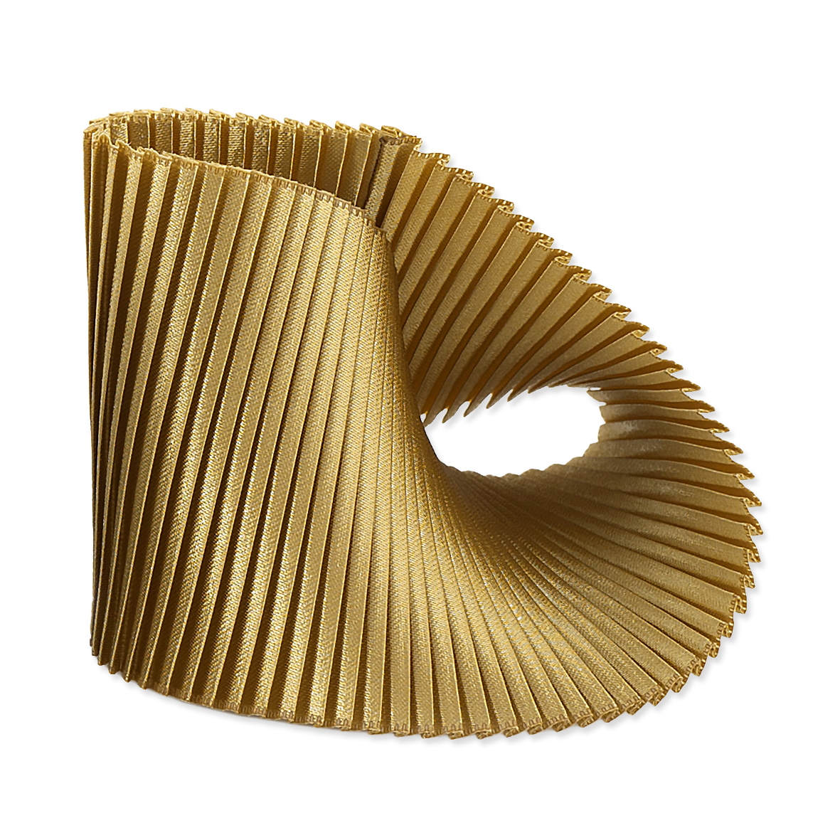 Gold pleated decorative object on a white background