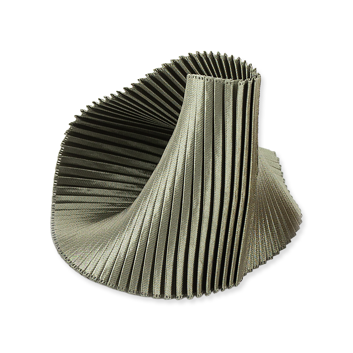 Green pleated decorative item on a white background