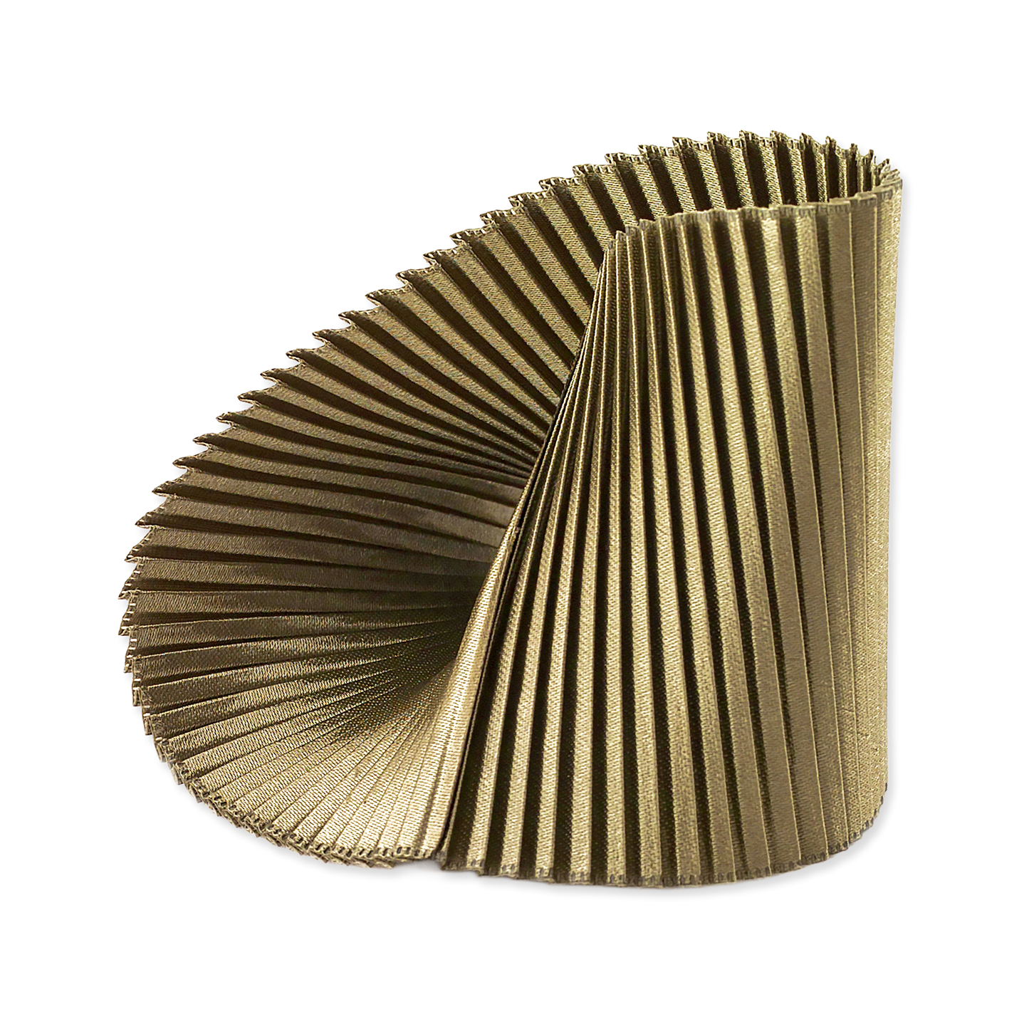 Gold pleated cylindrical object on a white background