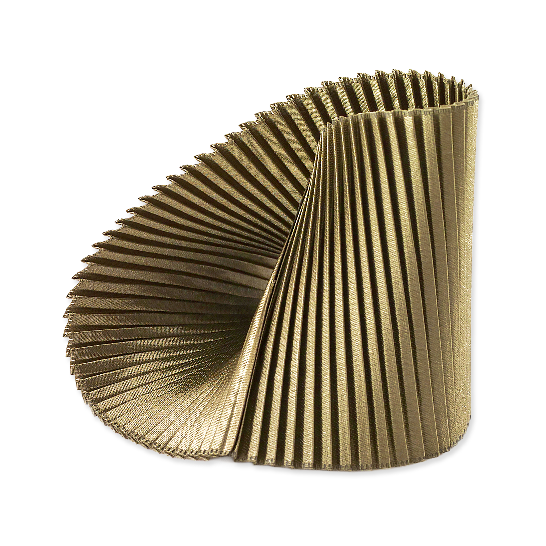 Gold pleated cylindrical object on a white background