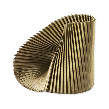 Gold pleated cylindrical object on a white background