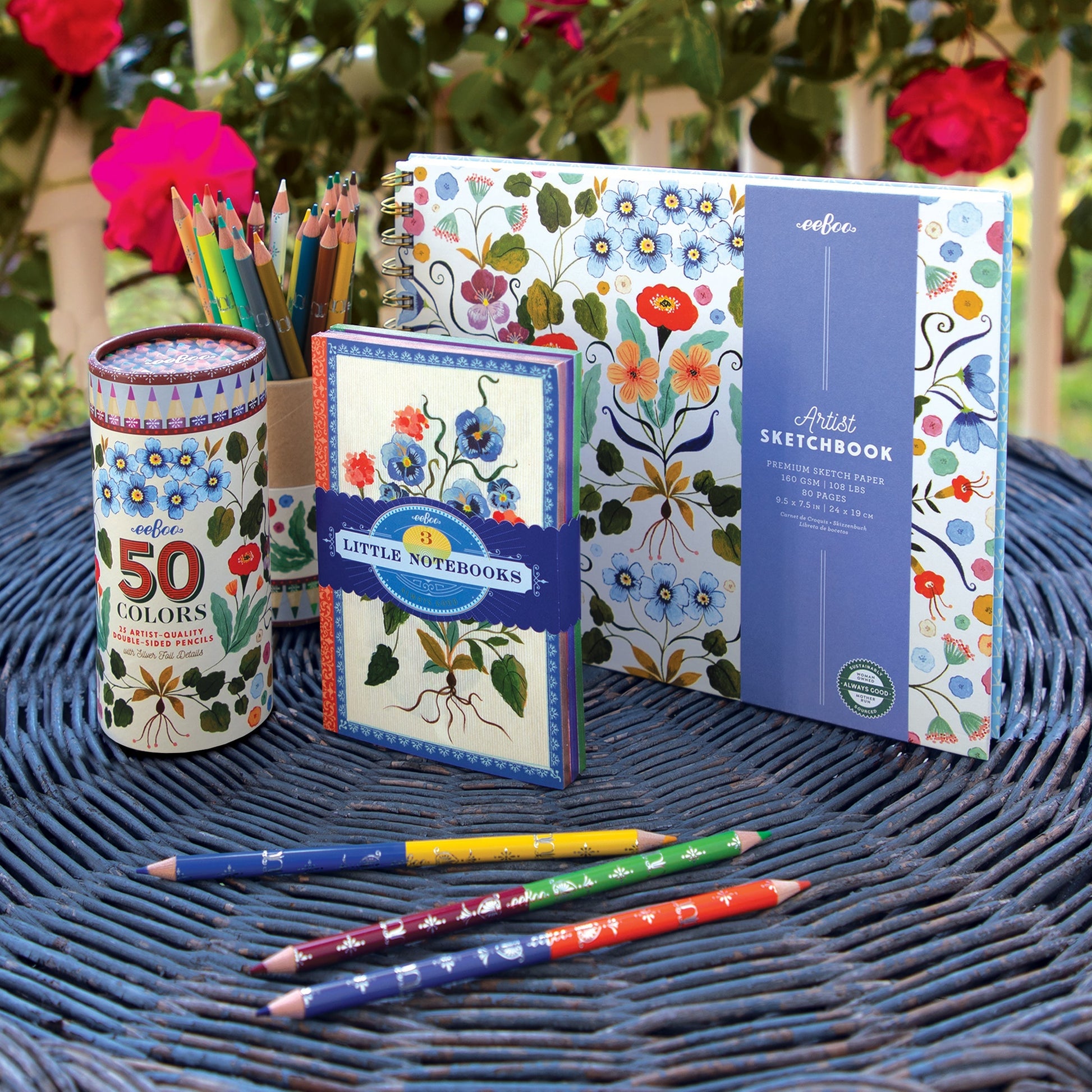 Hardcover Artist Sketchbook, Little Notebooks, and Double-Sided Pencils Canister by Flora Waycott - Chrysler Museum shop