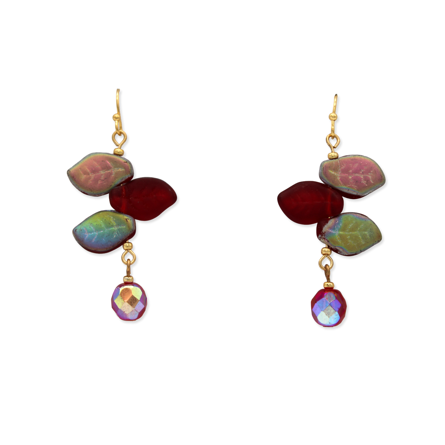 Triple Red Leaf Earring