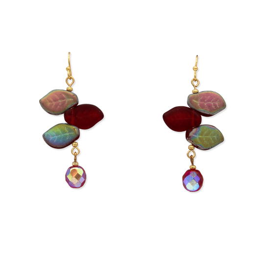 Triple Red Leaf Earring