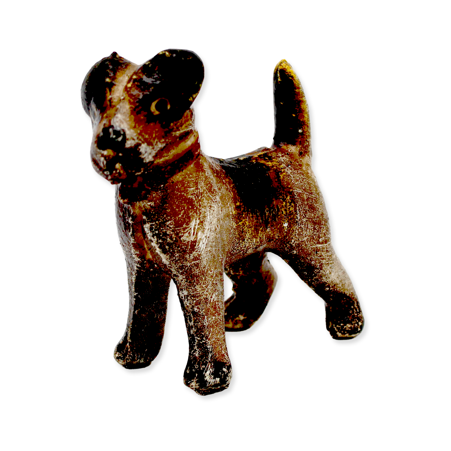 Vintage-style toy dog figure on a white background