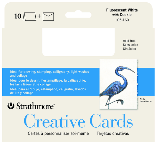 Tarjetas creativas: blanco fluorescente con borde adornado, paquete de 10