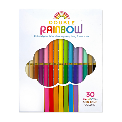 Double Rainbow colored pencils packaging with colorful pencils and brand name on a white background