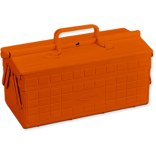 Orange toolbox with a handle on a white background