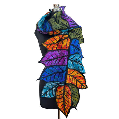 Bufanda de seda y lana: trabajo de hojas