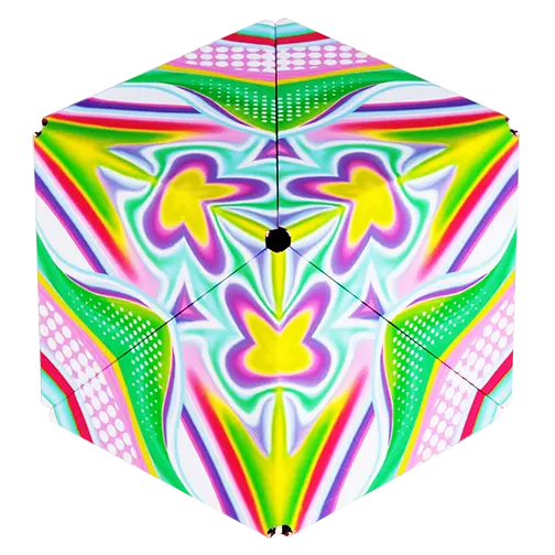 Colorful geometric cube with a psychedelic design on a white background