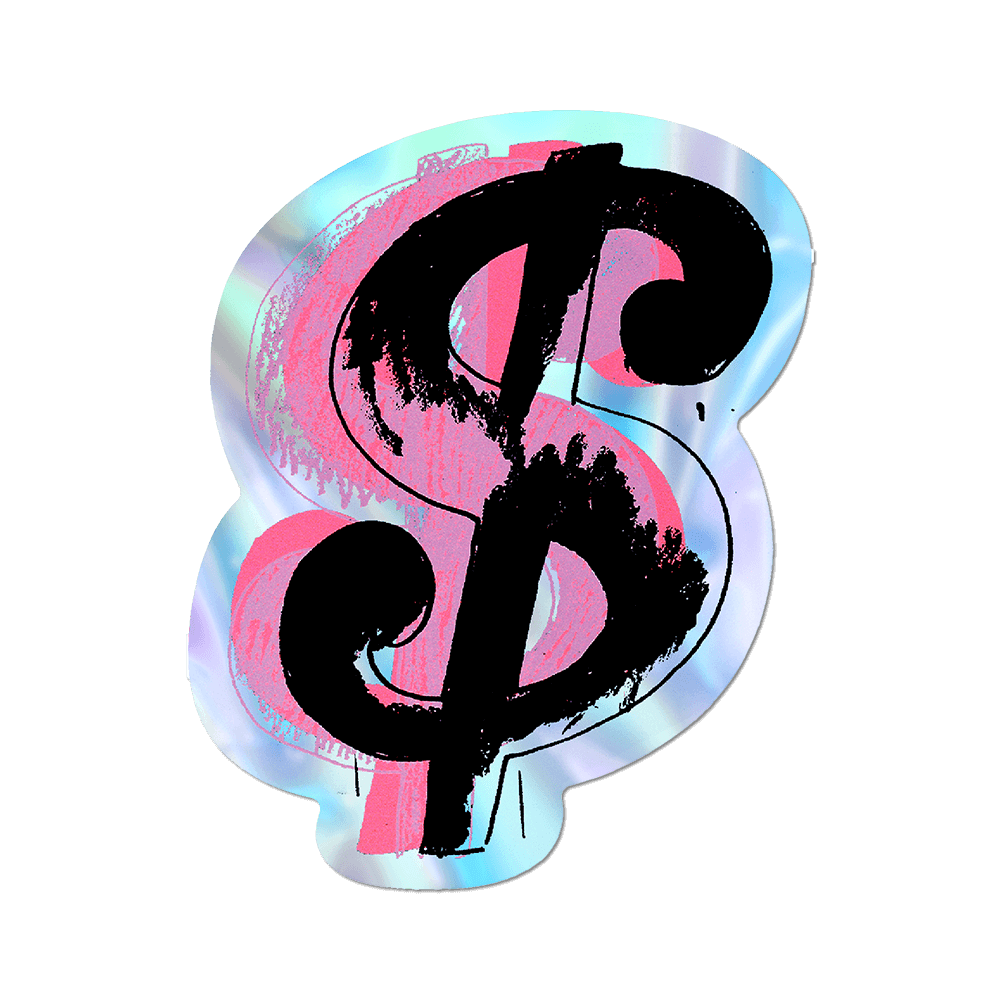 Sticker of overlapping $shapes, printed on holographic vinyl