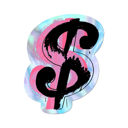 Sticker of overlapping $shapes, printed on holographic vinyl