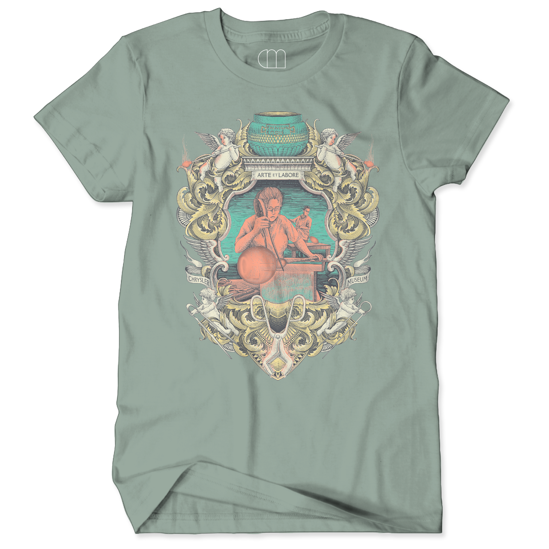 Aloe green t-shirt with decorative graphic design on a white background