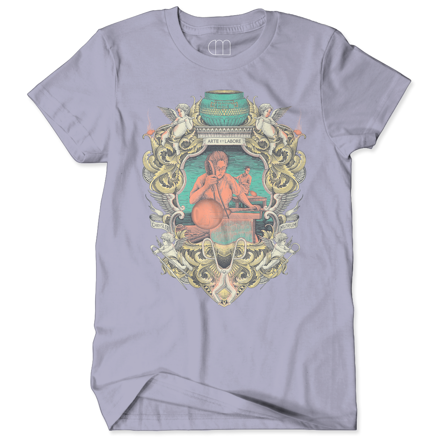 Light purple t-shirt with a decorative graphic design on a white background