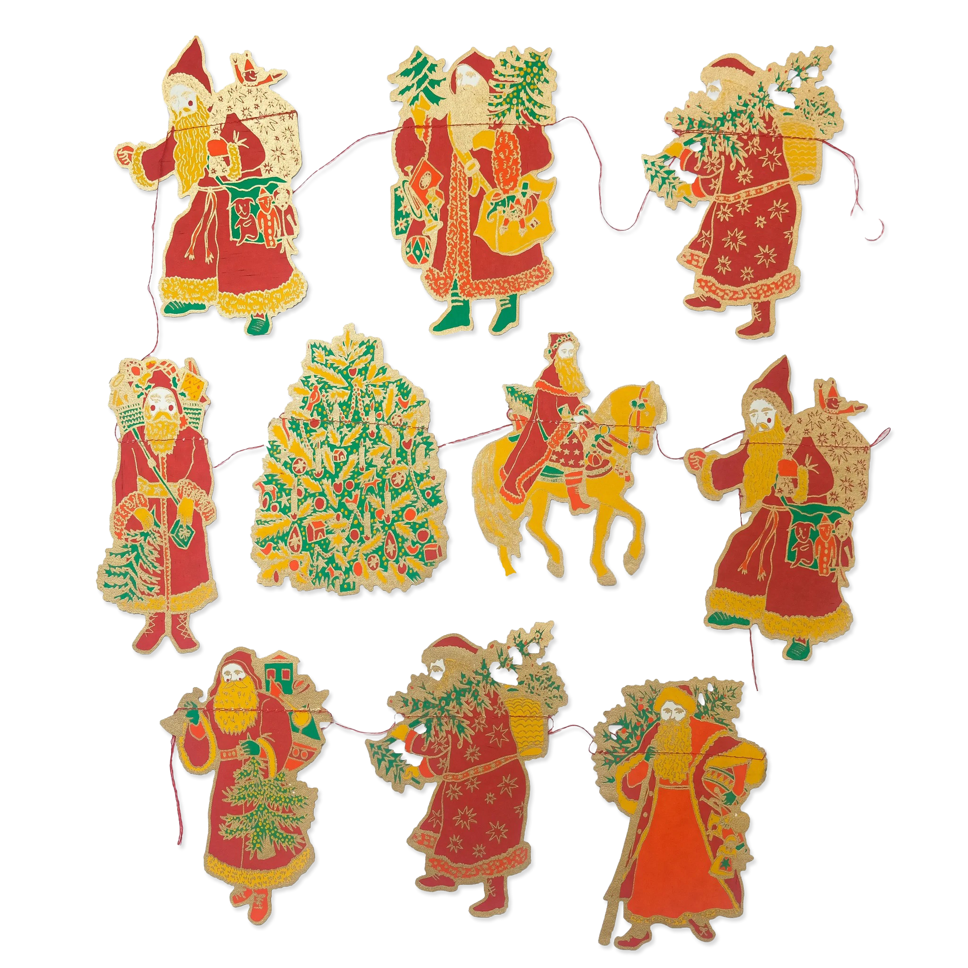 Decorative paper cutout figures of traditional Russian characters on a white background