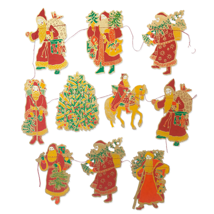 Decorative paper cutout figures of traditional Russian characters on a white background