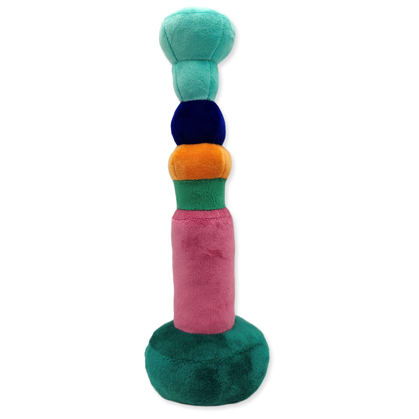Colorful plush dog toy with a white background