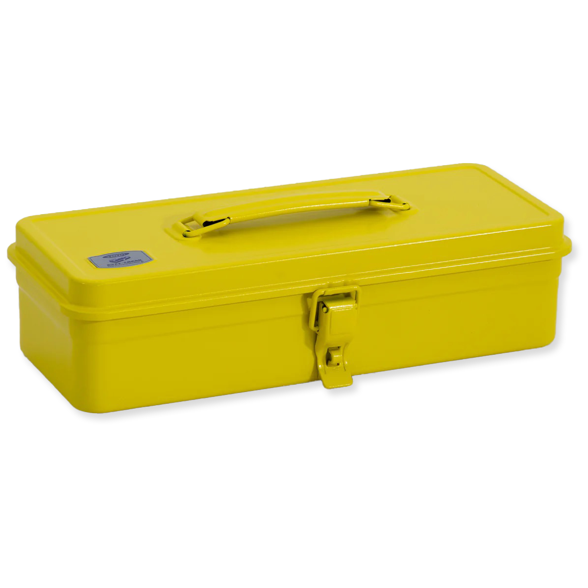 Yellow toolbox with a handle on a white background