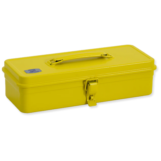 Yellow toolbox with a handle on a white background