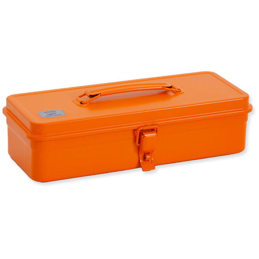 Orange toolbox with a handle on a white background