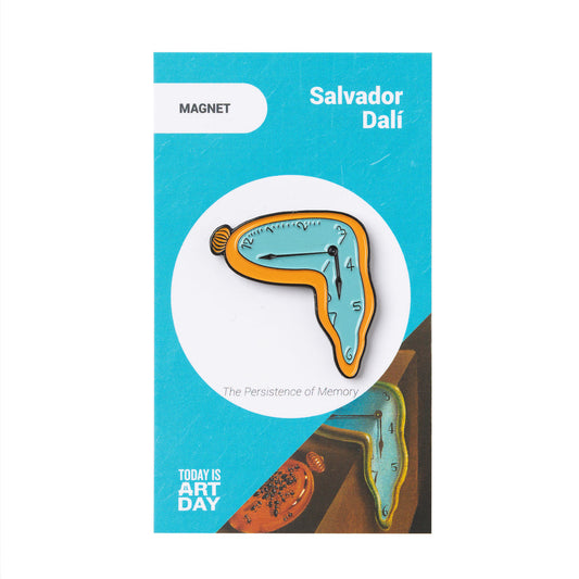 Salvador Dali artwork magnet on a blue card with 'Today is Art Day' text