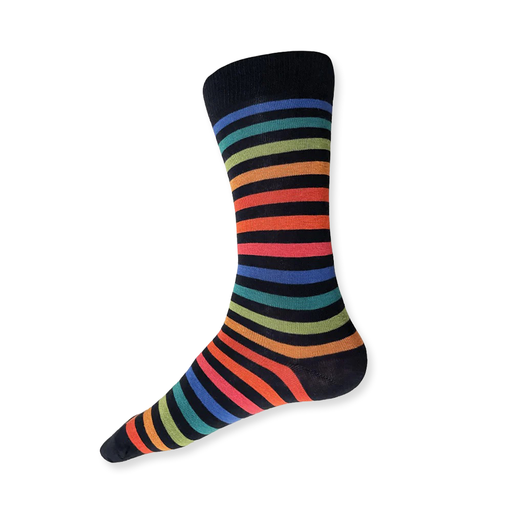 Multicolored striped sock on a white background