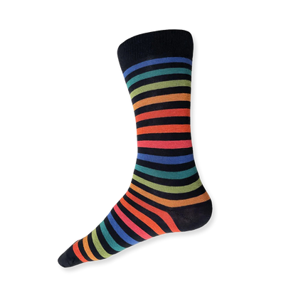 Multicolored striped sock on a white background