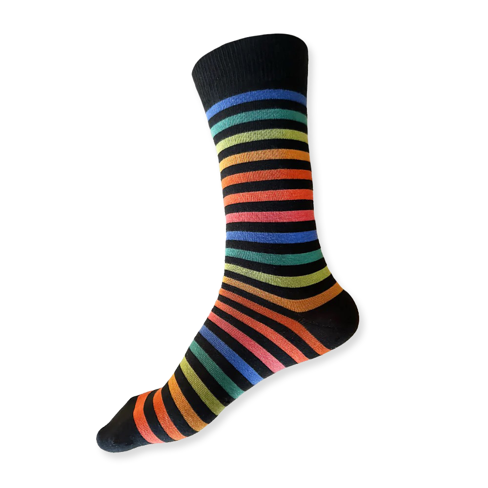Multicolored striped sock on a white background