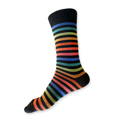 Multicolored striped sock on a white background