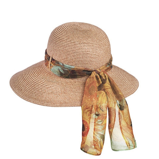 Straw Sunhat with van Gogh's Sunflowers Scarf