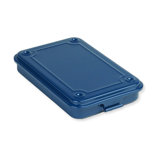 Blue rectangular storage container on a white background