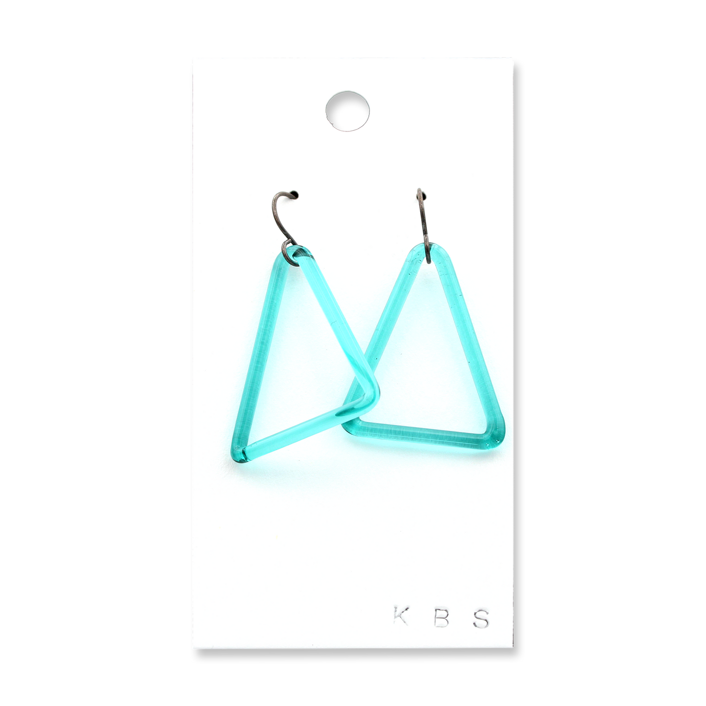 Aqua glass triangles earrings with oxidized sterling silver ear wires by Krista Bermeo - Chrysler Museum Shop