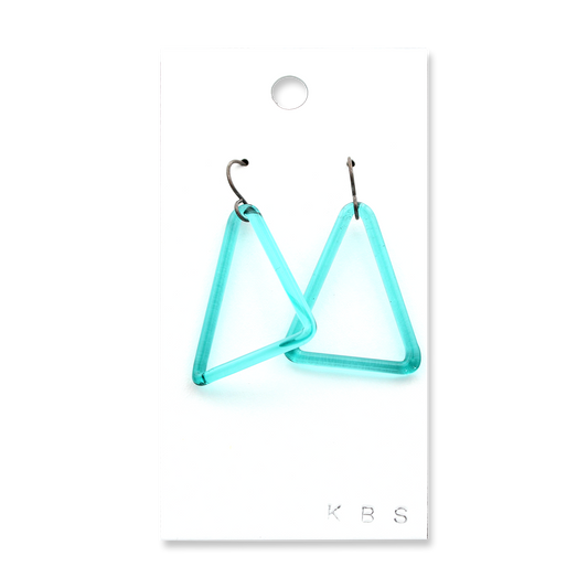 Aqua glass triangles earrings with oxidized sterling silver ear wires by Krista Bermeo - Chrysler Museum Shop