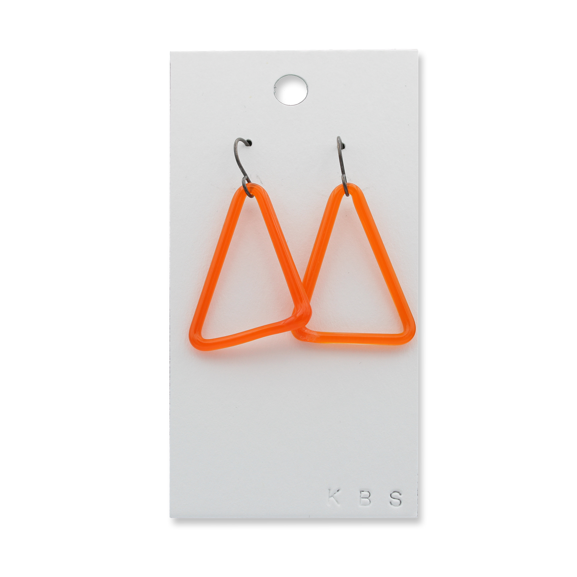 Orange glass triangles earrings with oxidized sterling silver ear wires by Krista Bermeo - Chrysler Museum Shop