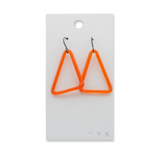 Orange glass triangles earrings with oxidized sterling silver ear wires by Krista Bermeo - Chrysler Museum Shop