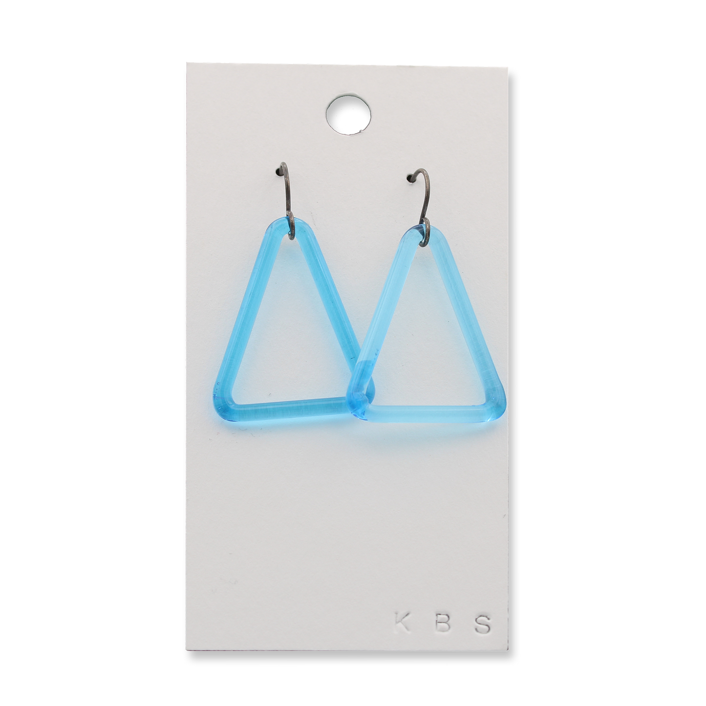 Sapphirine glass triangles earrings with oxidized sterling silver ear wires by Krista Bermeo - Chrysler Museum Shop