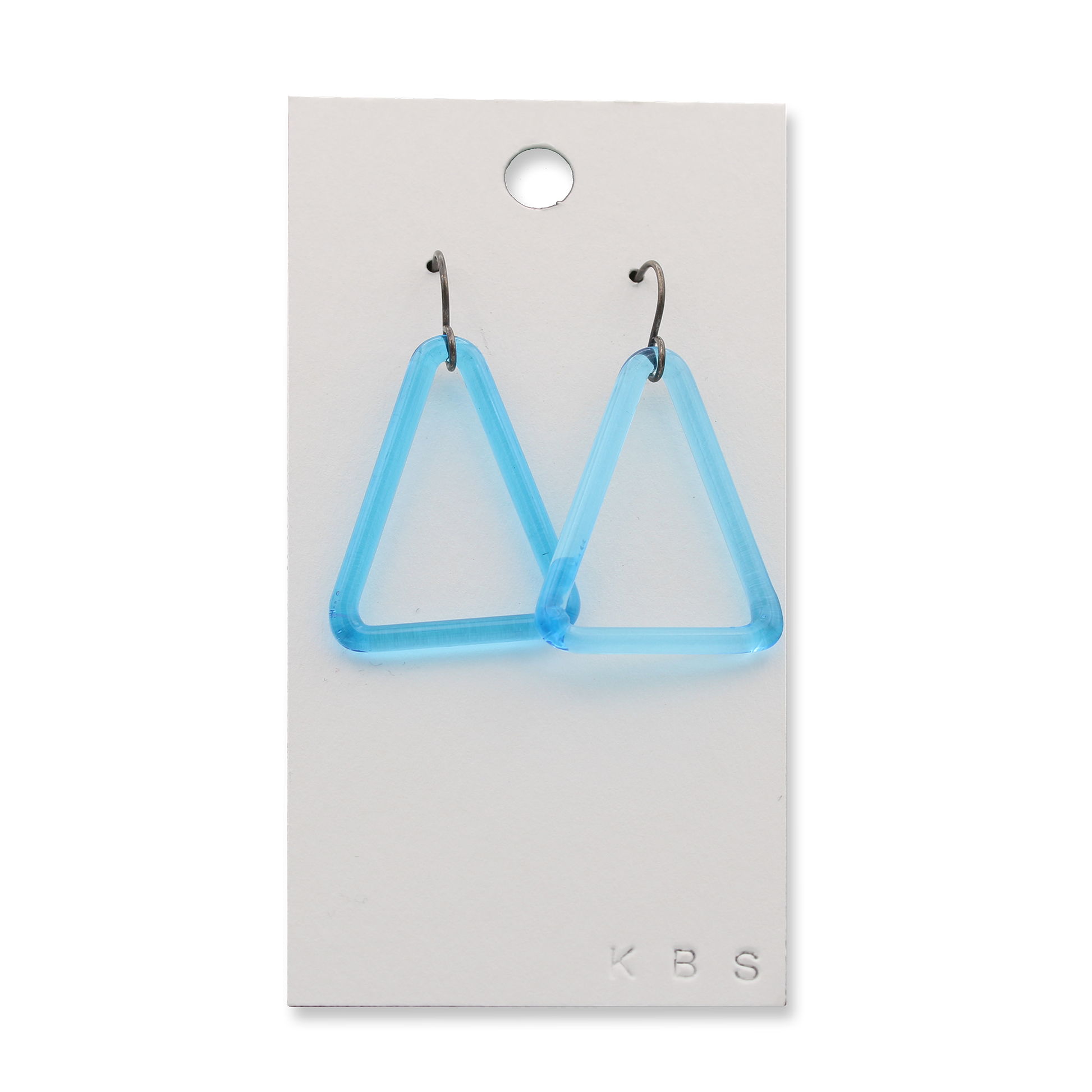 Sapphirine glass triangles earrings with oxidized sterling silver ear wires by Krista Bermeo - Chrysler Museum Shop