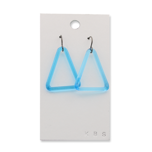 Sapphirine glass triangles earrings with oxidized sterling silver ear wires by Krista Bermeo - Chrysler Museum Shop