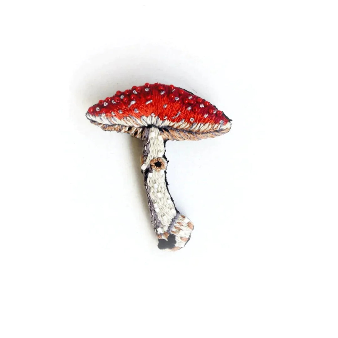 Fly Amanita Mushroom Embroidered Brooch