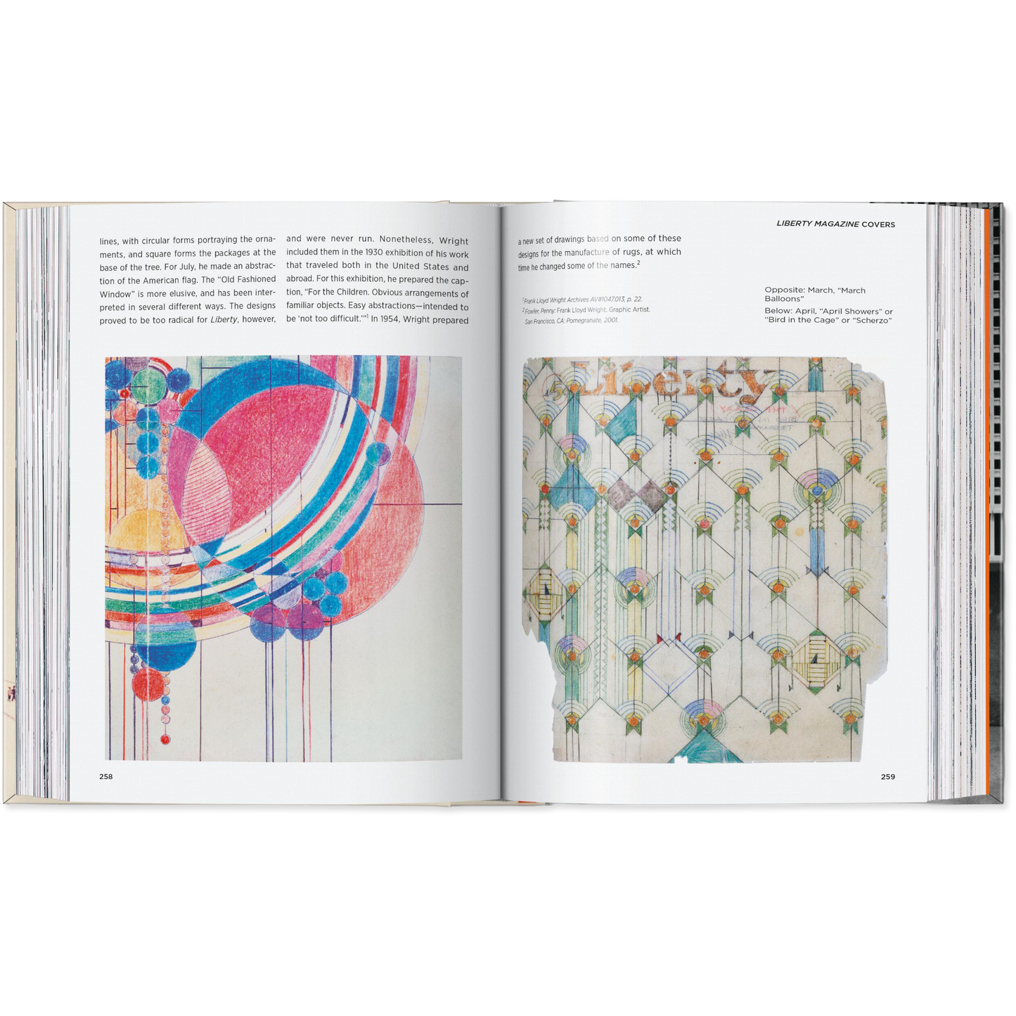 Open book showing two pages with colorful geometric designs