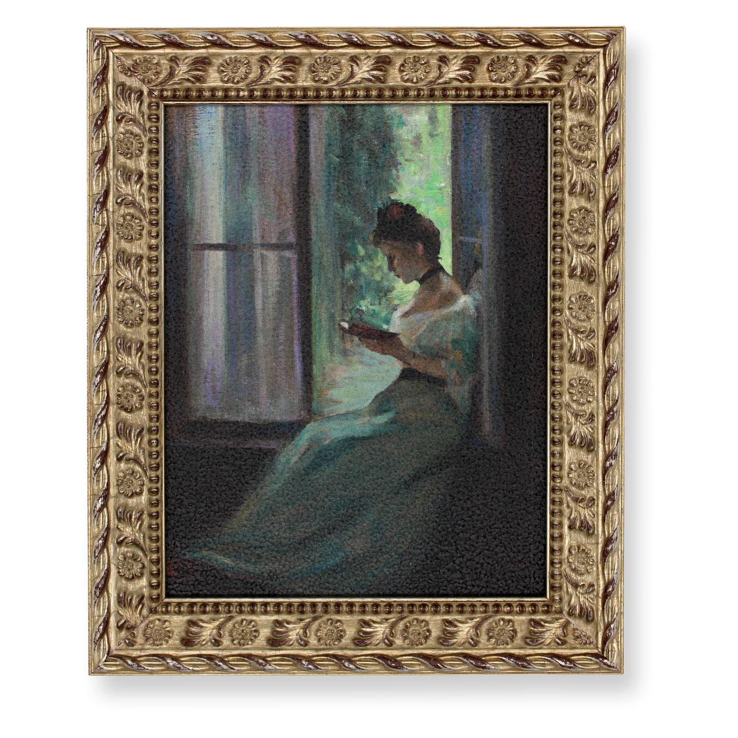Framed textured print of Susan Watkins' "Woman by a Window"