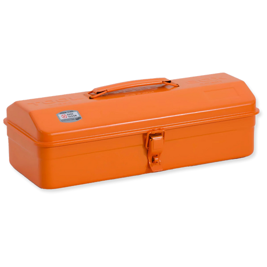 Orange toolbox with a handle on a white background