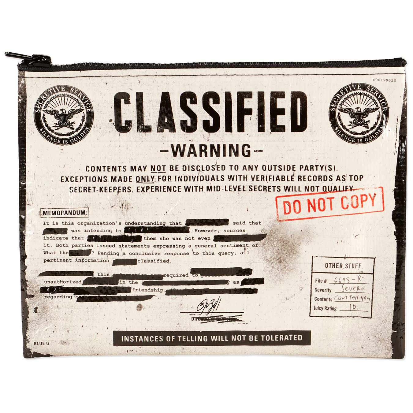 Zip Pouch with Classified and text design