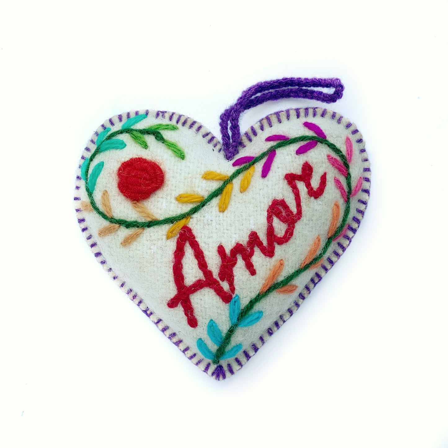 Embroidered Wool Heart Ornament