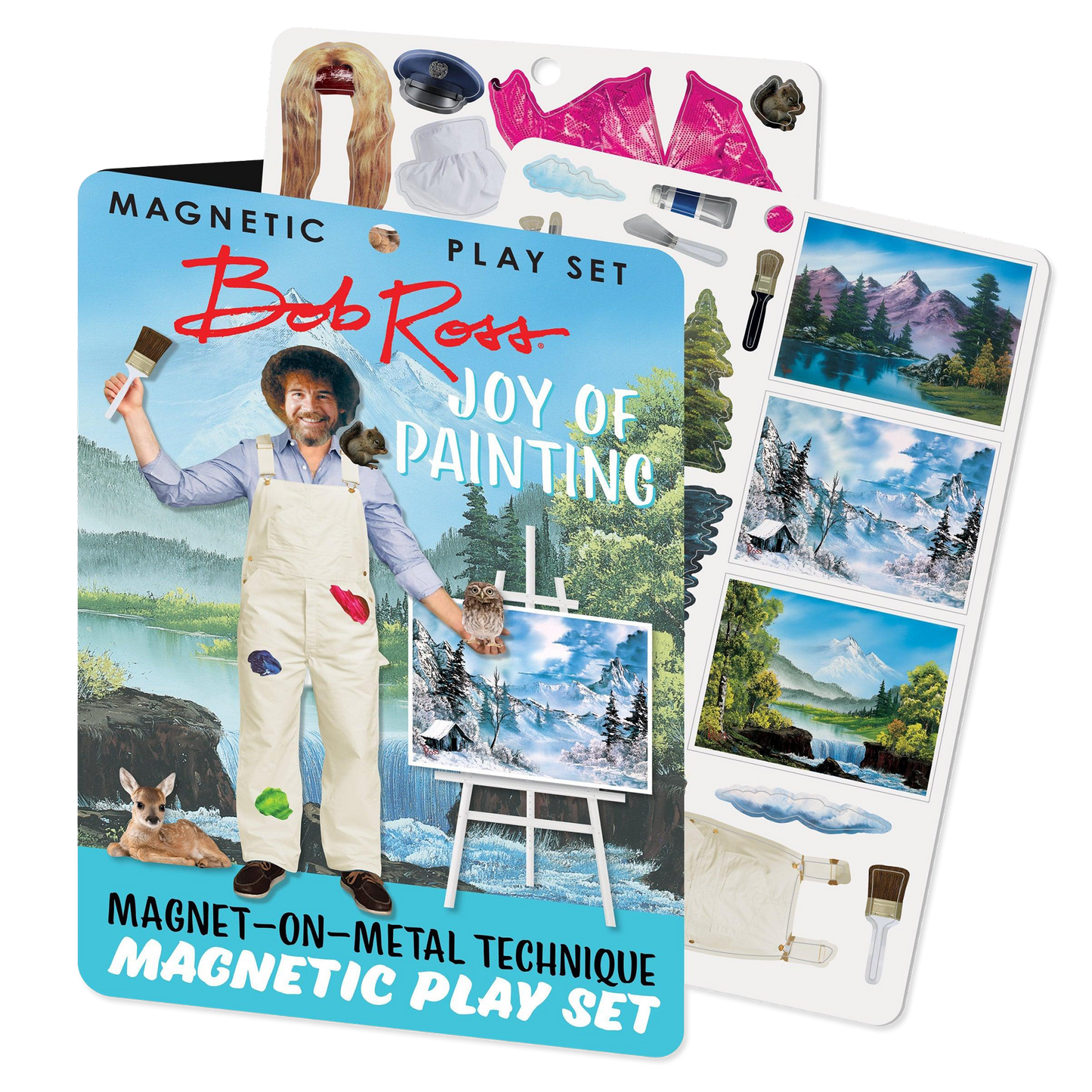 Bob Ross magnetic play set with cards and accessories on a white background