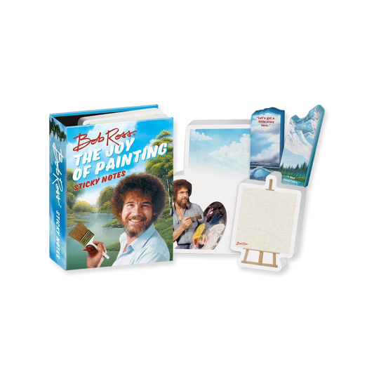 Set of 4 pads of novelty sticky notes, bundled in a decorative folder with "Bob Ross The Joy of Painting" on the cover.
