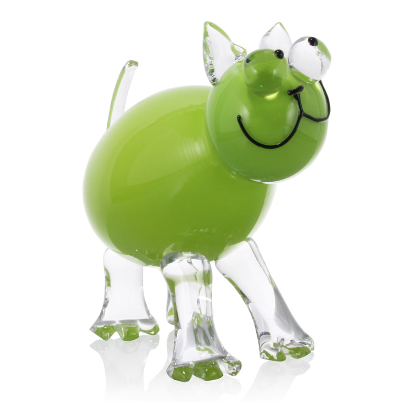Glass Cat Sculpture (Green) by Catherine Labonte