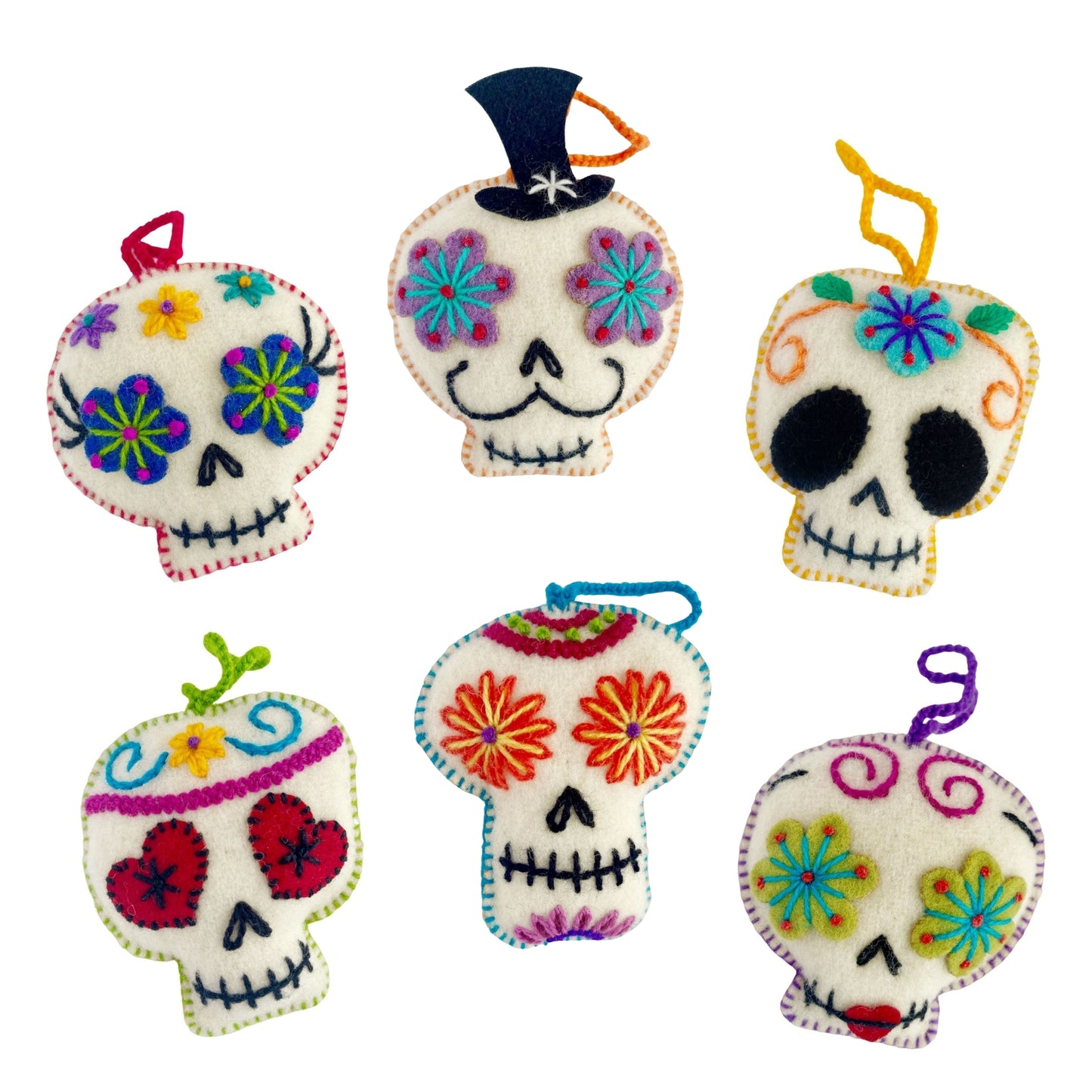 Embroidered Wool Skull Ornament