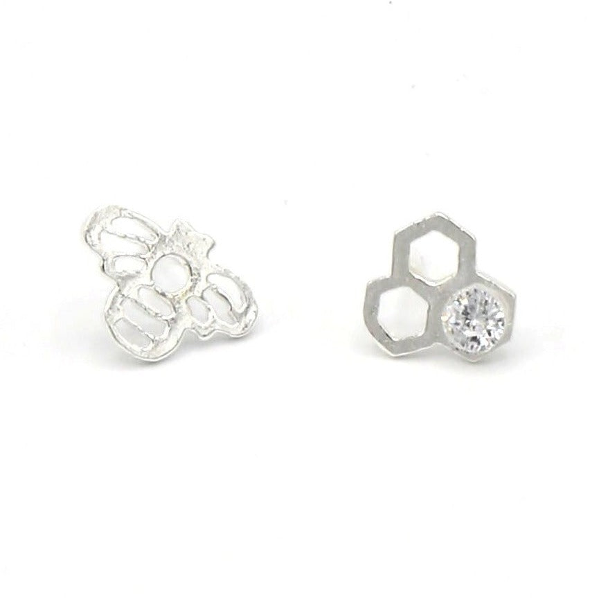 Honeycomb Silver Stud Earrings